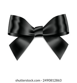 Black Bow Realistic shiny satin with shadow for decorate your funeral card , awards certificate or gift boxes vector EPS10 isolated on white background.