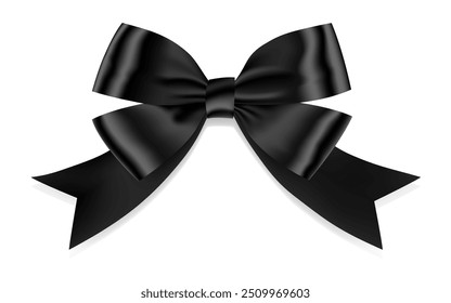 Black Bow Realistic shiny satin with shadow for decorate your funeral card , awards certificate or gift boxes vector EPS10 isolated on white background.