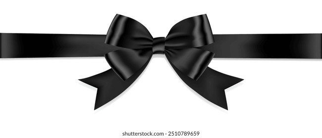 Black Bow and Ribbon Realistic shiny satin with shadow horizontal ribbon for decorate your funeral card ,invitation card , gift voucher or gift boxes vector EPS10