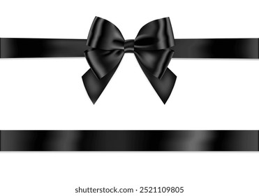 Black Bow and Ribbon Realistic shiny satin with shadow horizontal ribbon for decorate your funeral card ,invitation card , gift voucher or gift boxes vector EPS10