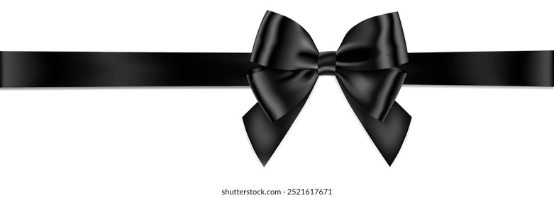 Black Bow and Ribbon Realistic shiny satin with shadow horizontal ribbon for decorate your funeral card ,invitation card , gift voucher or gift boxes vector EPS10