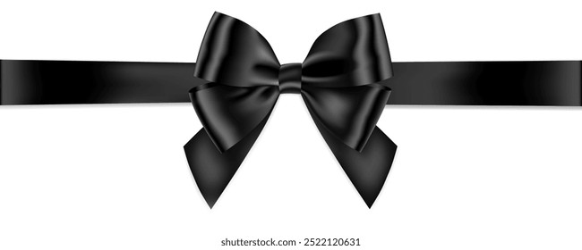 Black Bow and Ribbon Realistic shiny satin with shadow horizontal ribbon for decorate your funeral card ,invitation card , gift voucher or gift boxes vector EPS10