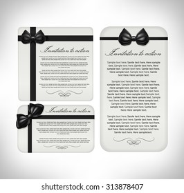 black bow with ribbon and wedding invitation