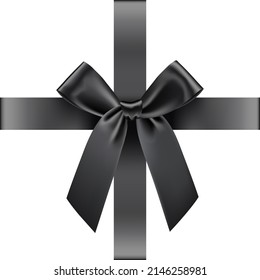 Black bow with ribbons, decor element for gift, greeting card, holiday.