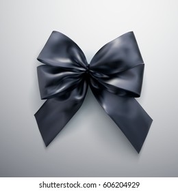 Black Bow And Ribbons. Vector Holiday Illustration Of Textile Bow. Realistic Decoration Element For Design.