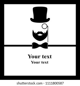 Black bow tie and a beard on postcard. Postcard tuxedo. Also suitable for invitation card, business card. Vector illustration.