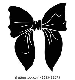 Black Bow Tie Doodle Icon, Hand-Drawn Minimalist Style, Flat Black Color