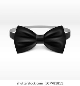 Black bow tie realistic vector illustration isolated on white background. Bowtie for tuxedo from satin cloth illustration