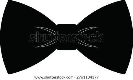 Black bow tie vector icon, elegant formal wear accessory silhouette for tuxedo, classic necktie symbol for gala fashion design