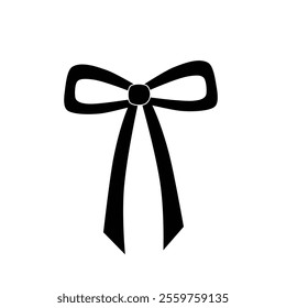 Black bow vector. Bow outline. Bow coquette y2k aesthetic ribbon, elegant accessory,  tie isolated on white background.  