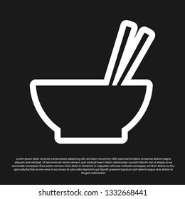 Black Bowl with asian food and pair of chopsticks silhouette icon isolated on black background. Concept of prepare, eastern diet. Vector Illustration Black Bowl with asian food and pair of chopsticks silhouette icon isolated on black background. Concept of prepare, eastern diet. Vector Illustration