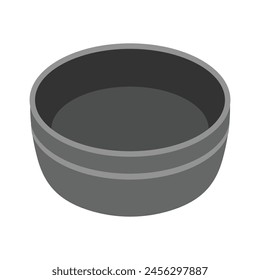 Black bowl illustration in flat design style, dark gray colored basin vector illustration