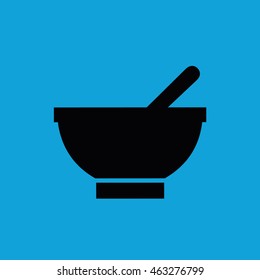 Black bowl vector icon. Blue background