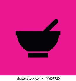 Black bowl vector icon illustration. Pink background