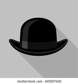 Black bowler hat icon. Flat illustration of black bowler hat vector icon for web