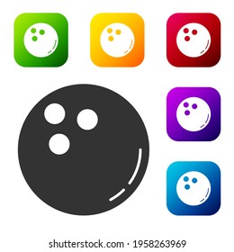Black Bowling ball icon isolated on white background. Sport equipment. Set icons in color square buttons. Vector Illustration