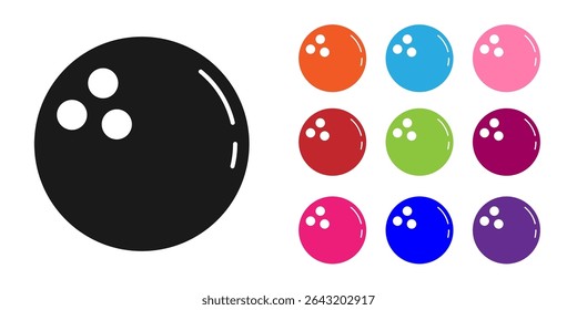 Black Bowling ball icon isolated on white background. Sport equipment. Set icons colorful. Vector