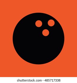 Black bowling ball vector icon. Orange background