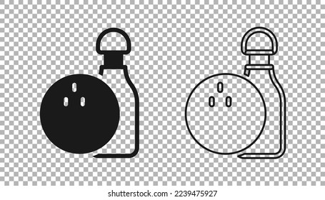 Black Bowling pin and ball icon isolated on transparent background. Sport equipment.  Vector