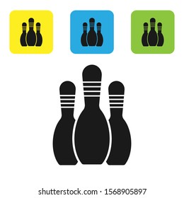 Black Bowling pin icon isolated on white background. Set icons colorful square buttons. Vector Illustration