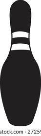 Schwarze Bowling Pin Silhouette Vektorgrafik. Minimalistisches Sportsymbol mit symmetrischem Profil, einzeln auf weißem Hintergrund. Professionelle Grafik für Liga-Logos, Bowlingbahn-Branding und Vinylschneiden.