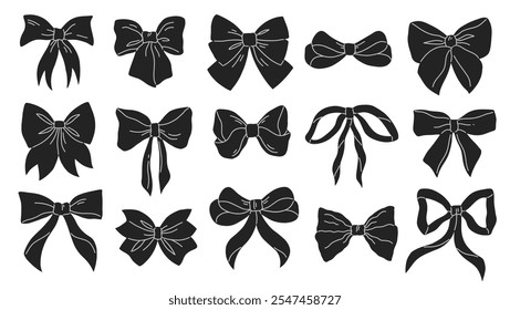 Conjunto de Vector de arcos negros. Clipart arcos aislados sobre un fondo blanco. Ilustración plana de Vector.