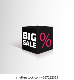 Black box big sale with shadow and reflection. Vector illustration, eps 10