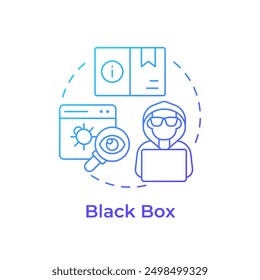 Black box blue gradient concept icon. Software testing method. Application security. Round shape line illustration. Abstract idea. Graphic design. Easy to use in infographic, presentation