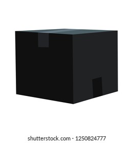 Black box with a closed lid on a white background. Vector illustration