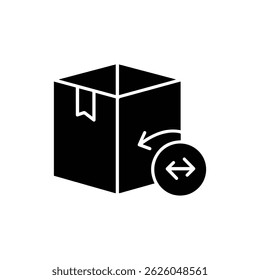 Icono de caja negra con marca de importación-exportación