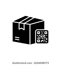 Black Box Icon with Tracking QR Code Symbol