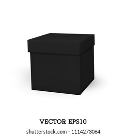 Black box isolated on white background. Dark product package for design.