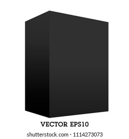Black box isolated on white background. Dark product package for design.