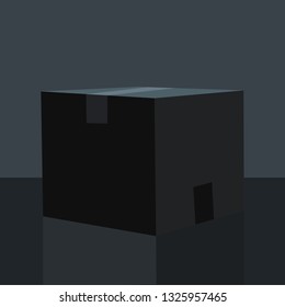 Black Box Mockup on dark background. Black box with a closed lid on a black background. Vector illustration