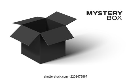 Black Box on White Background. Mystery Open Black Box Design. Vector Illustration.