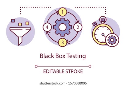 Black box testing concept icon. Examine computer functionality idea thin line illustration. Software testing process. Indicating issues and problems. Vector isolated outline drawing. Editable stroke