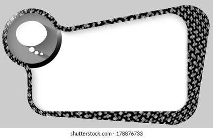 black box with texture of multiply squares and speech bubble