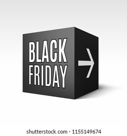 Black Box with White Arrow. Black Friday discounts, increasing consumer growth.