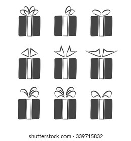 Black box with white ribbon icons