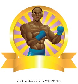 Black boxer with blue gloves emblem