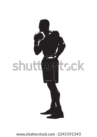 Black boxer silhouette template isolated on white background. Boxer flat vector illustration isolated on white background