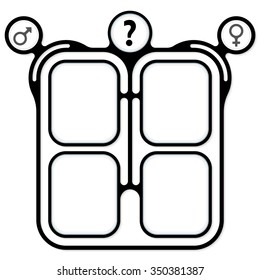 Black boxes for your text and symbol of woman and man
