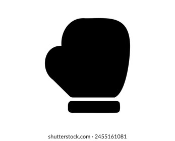 Black boxing glove icon in silhouette. Minimalist design of sporting glove. Logo, sign, pictogram, icon, print. Sports equipment, boxing training, powerful punch. Isolated on white background