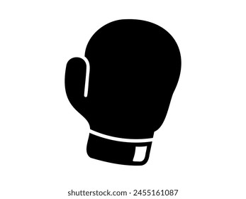 Black boxing glove silhouette. Black and white graphic illustration of sporting glove. Icon, logo, sign, pictogram, print. Concept of sports equipment, powerful punch. Isolated on white backdrop