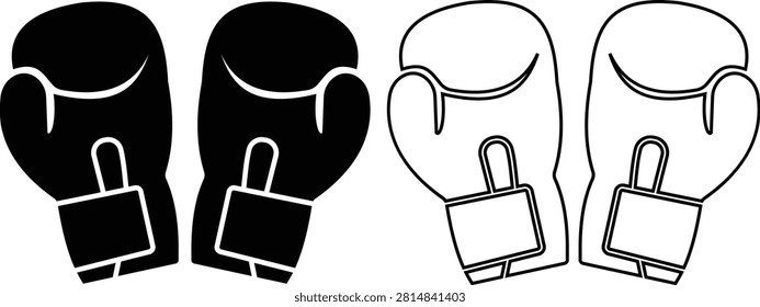 Black Boxing Gloves Icon Set Collection and Group in Flat and Line Style Vector, Boxing, Punching, Sparring, Fight, Combat Sports Equipment Symbols Isolated on Transparent Background