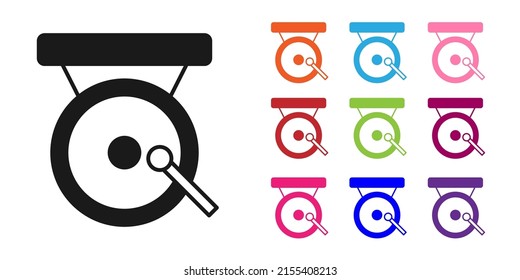 Black Boxing gong icon isolated on white background. Boxing bell. Set icons colorful. Vector