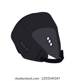 Black boxing helmet on a white background. Icon of the boxer's equipment in flat style. Protection gym helmet isolated. Vector illustration