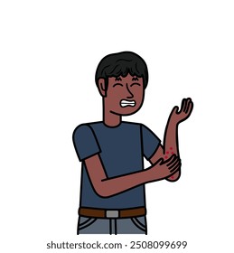 black boy with allergy scratching her hand