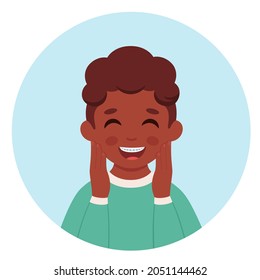 Black Boy With Braces On Teeth. Dental Care. Vector Illustration