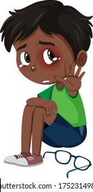 Black boy having black eye illustration